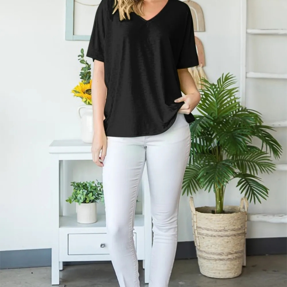 Heimish Full Size V-Neck Short Sleeve T-Shirt - Picture 4 of 5
